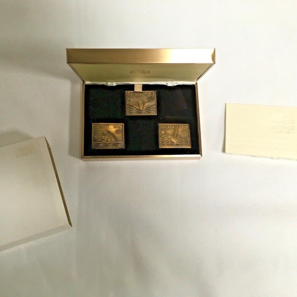 1976 Olympics Canada Post Bronze Medal Stamps Sculpture Set Swimming Rowing